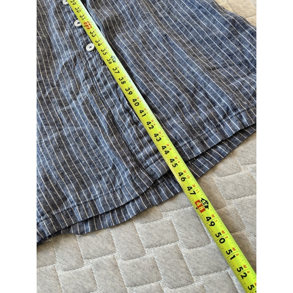 Quince Dress Womens Small Blue Striped Linen Button Collared Belted Midi Shirt - Picture 10 of 10